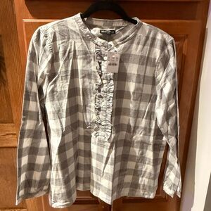 J. Crew Gray and White Checkered Blouse